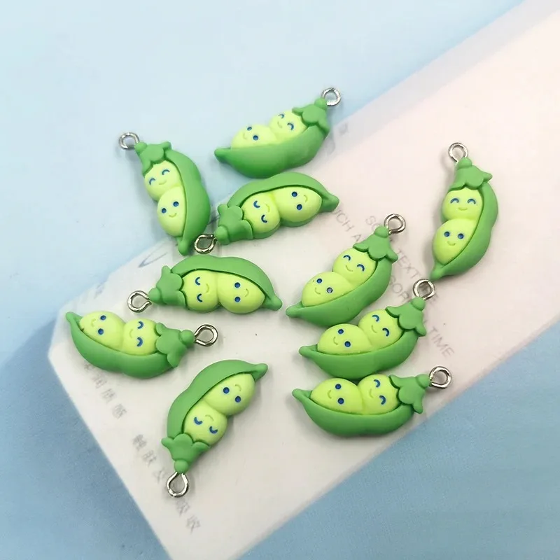 10Pcs Cute Vegetable Green Beans Pea Charms Kawaii Resin Flatback Pendant Charm Diy Hairpin Jewelry Making Findings