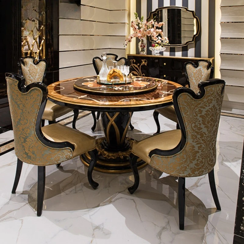 

European round table dining table American veneer art villa dining table and chairs
