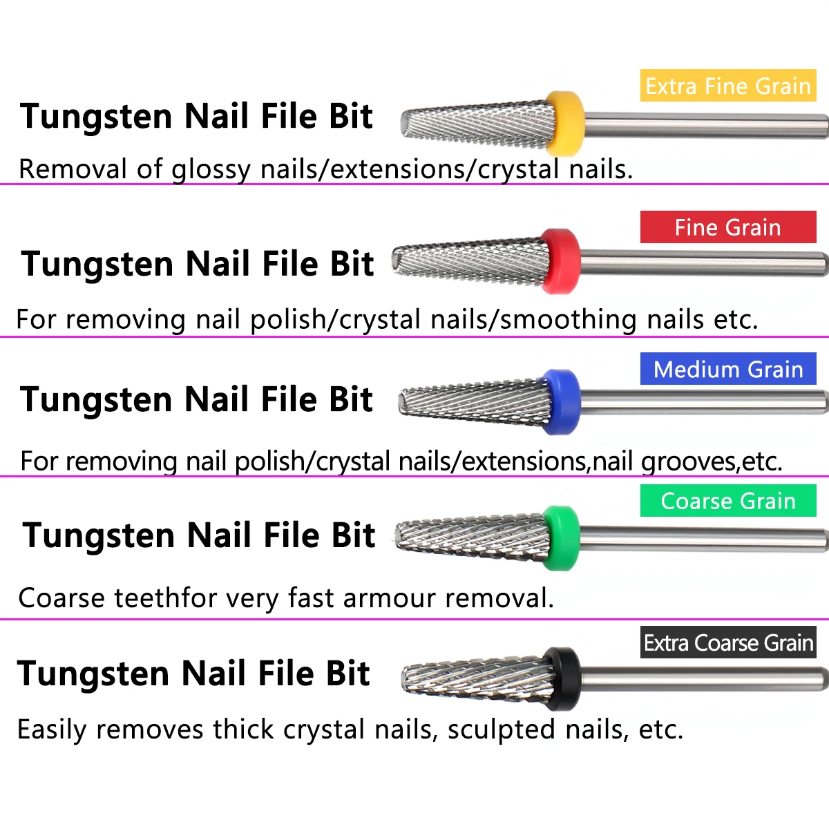 5 in 1 Tungsten Steel Nail Drill Bits Milling Cutters For Manicure Remove Polish Gel Electric Nail File Machine Accessories Tool