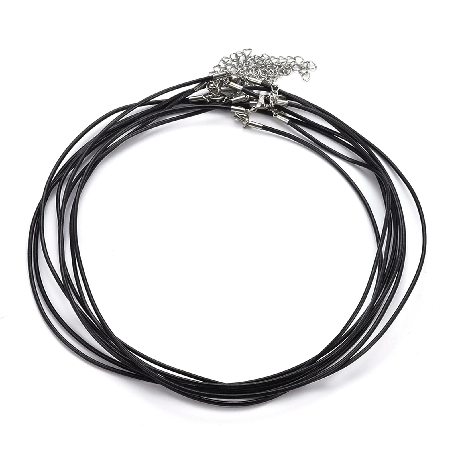 

20PCS Round Leather Cord Necklaces Making with 304 Stainless Steel Lobster Claw Clasps and Extender Chain Black for DIY Necklace