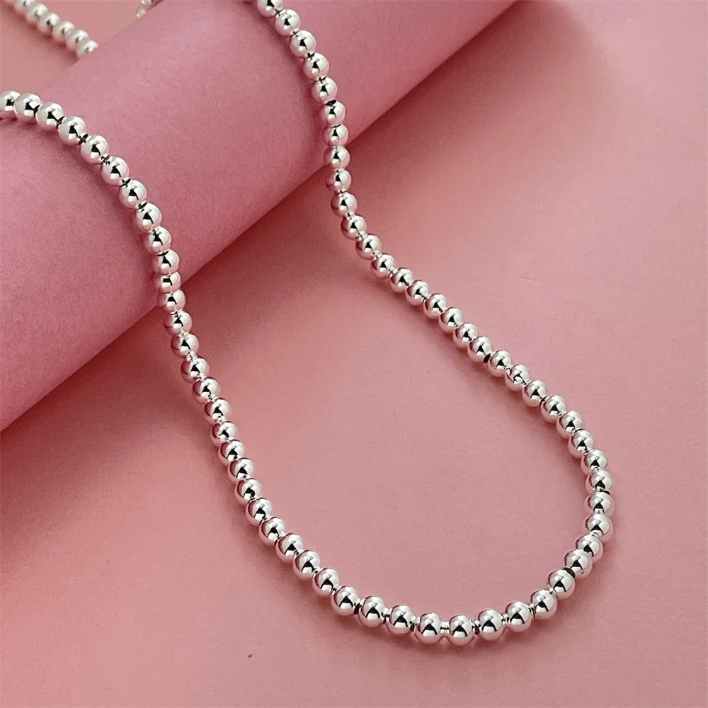 

Slim Design 40-50CM 4MM Bead Necklace Silver & Gold S925 Sterling Silver For Women Slim chain flatter neckline beautifully
