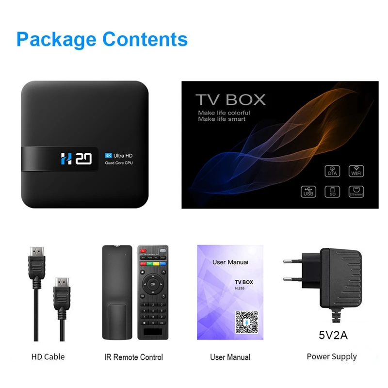 H20 Smart TV Box Android10.0 1GB 8GB 4K HD H.265 Media Player Android 3D Play Fast 1080P Set With US Plug