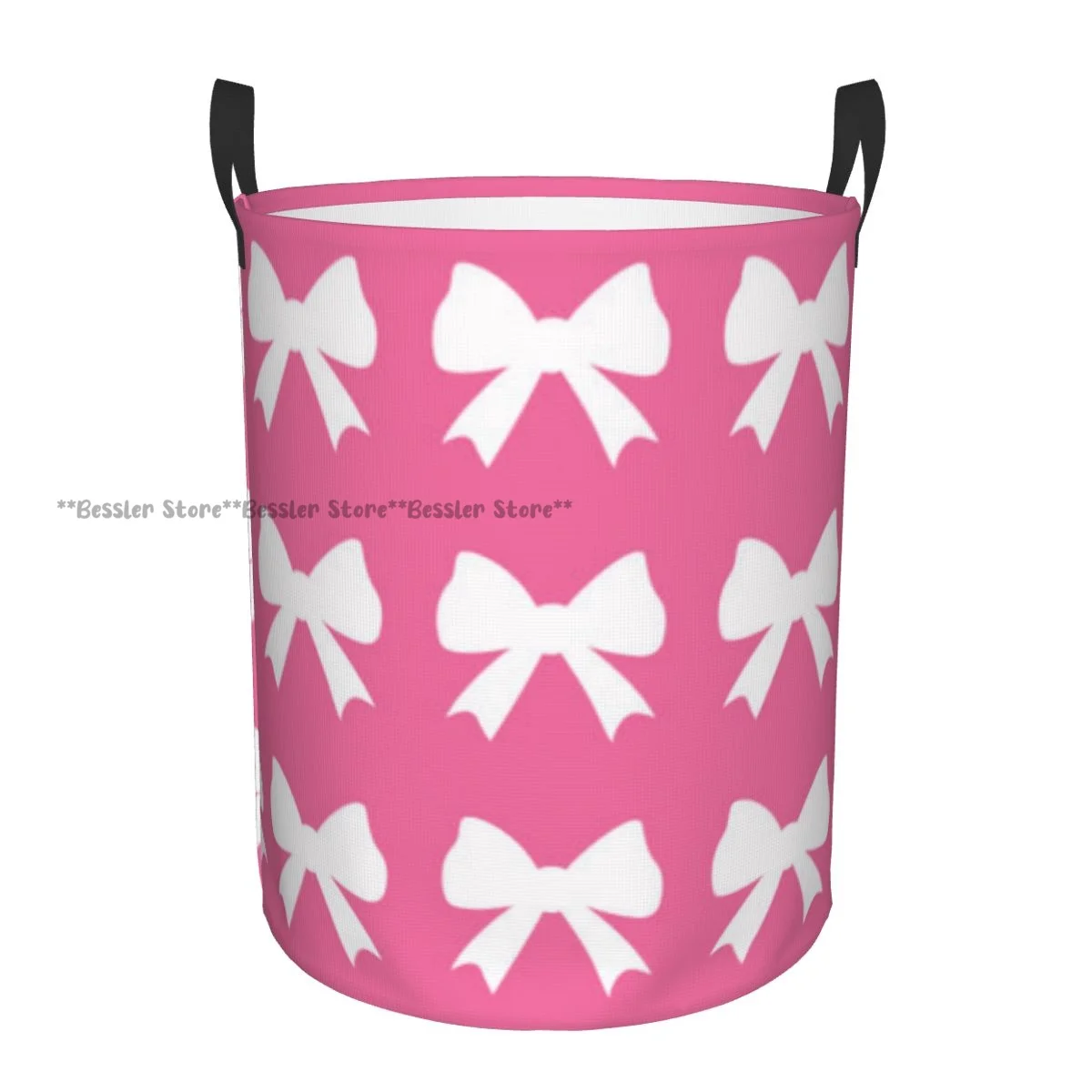 Laundry Basket Bows And Ribbons Round Storage Bin Collapsible Hamper Clothes Bucket Organizer