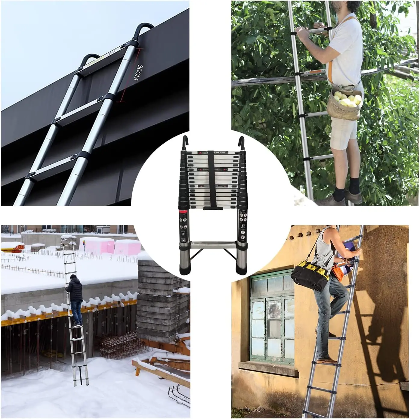 Scala telescopica da 5 m con ganci Scala telescopica multiuso in acciaio inossidabile da 16,5 piedi Scala a soppalco robusta portatile allungabile