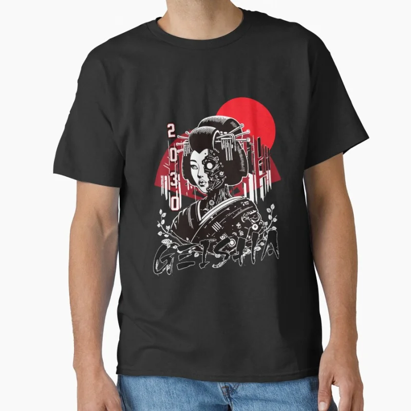 Cyberpunk Geisha 2030 – Futuristic Japanese Sci-Fi Art science fiction robot T-shirt Large size Adult Tops S-6xl