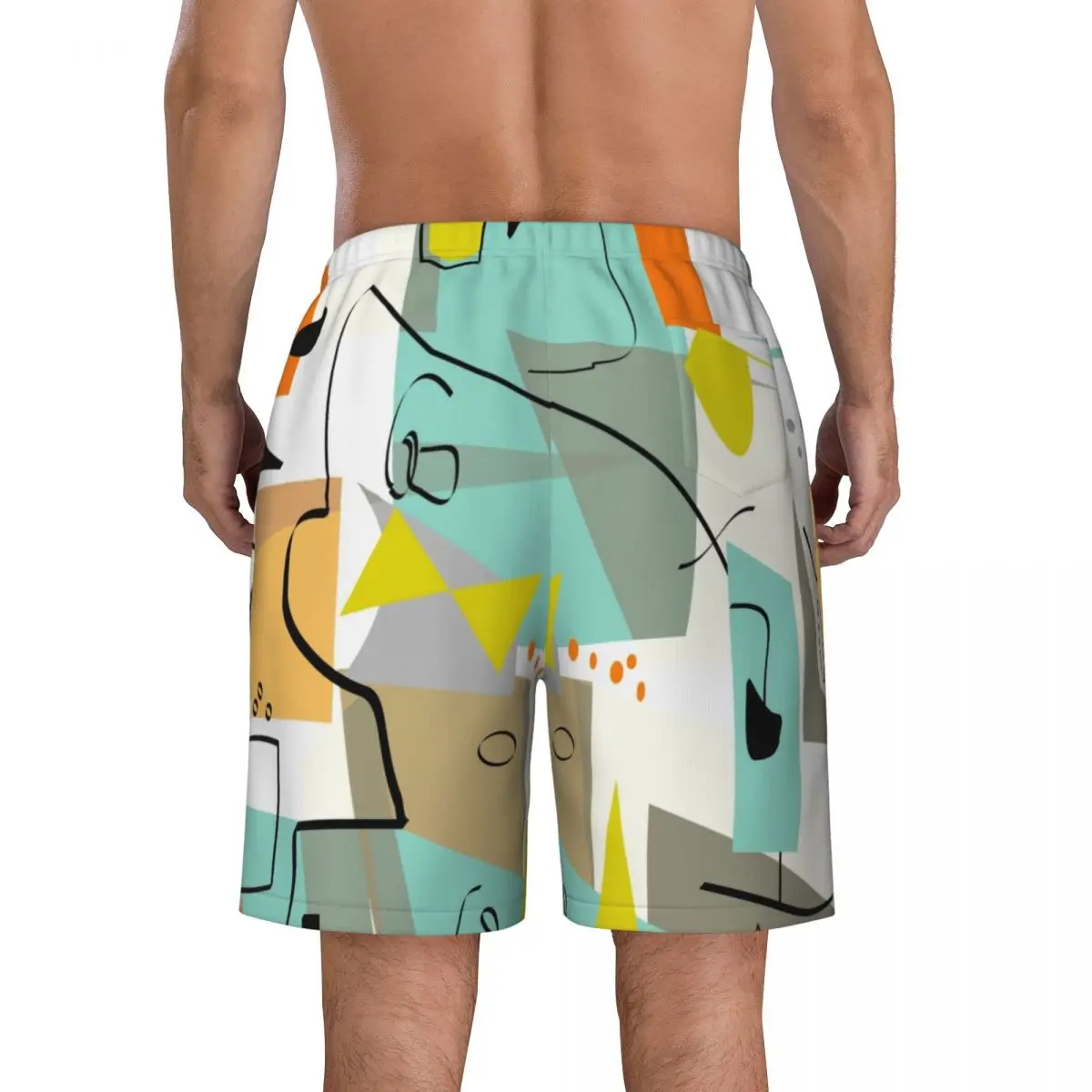 Custom meados do século moderna arte abstrata nadar troncos para homens, Quick Dry Board Shorts, ternos de banho geométricos minimalistas, boardshorts