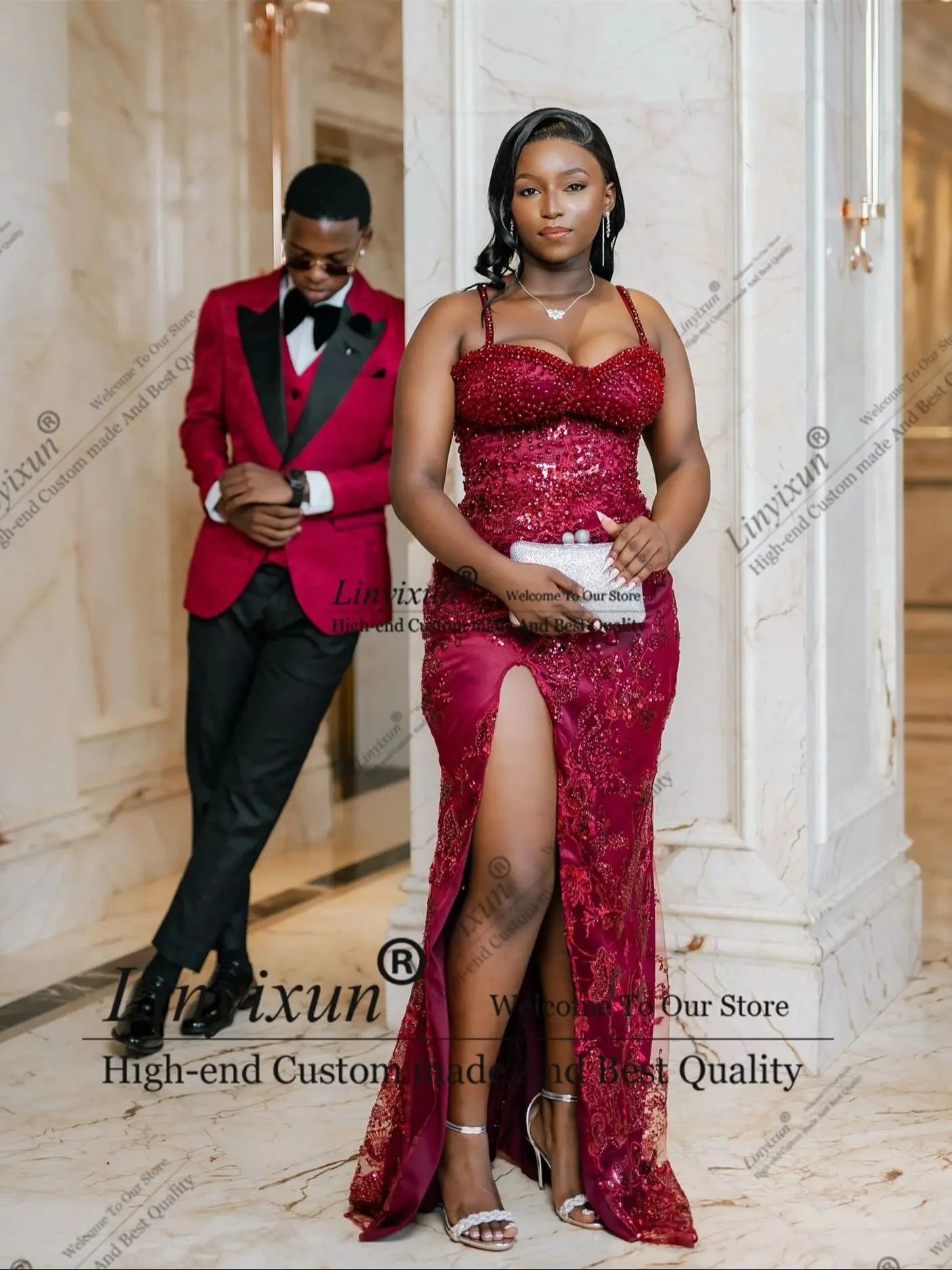 فساتين حفلة موسيقية فاخرة بحورية البحر بكريستال الماس مخصصة رسمية Aso Ebi فساتين الحفلات المسائية الأفريقية في دبي فستان حفلات الزفاف #1