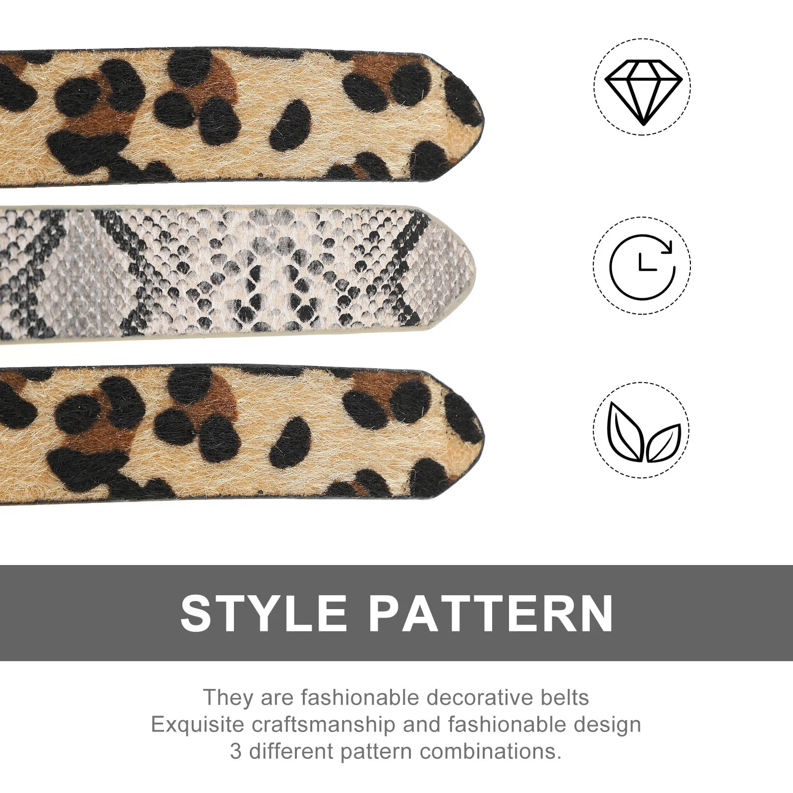 

3Pcs Leopard Snakeskin Waist Belt Fashion Adjustable Round Buckle Stylish Decorative Women Casual Clothes Waist Belt
