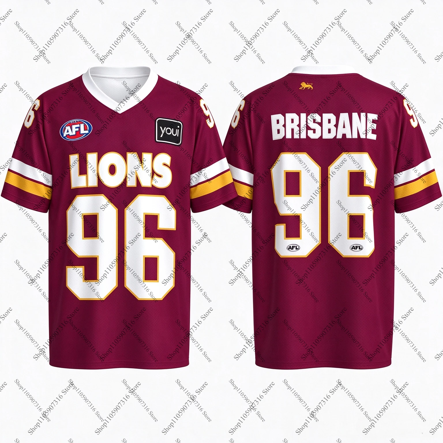 Brisbane Lions 26-27 Australian Football Jersey Maroon V Neck Short Sleeve Men Sports Fan Training Shirt
