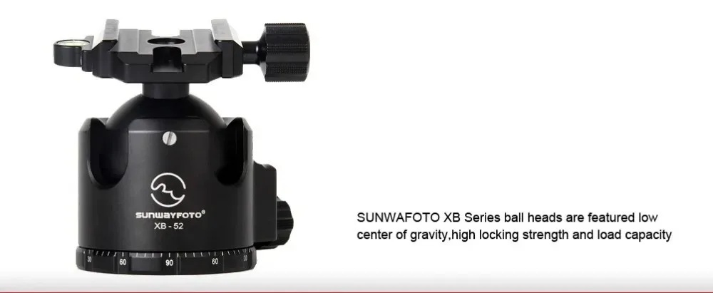 SUNWAYFOTO XB-52 رأس ثلاثي القوائم منخفض المستوى لكاميرا DSLR ترايبود Ballhead المهنية Monopod بانورامية كرة ثلاثية الرأس