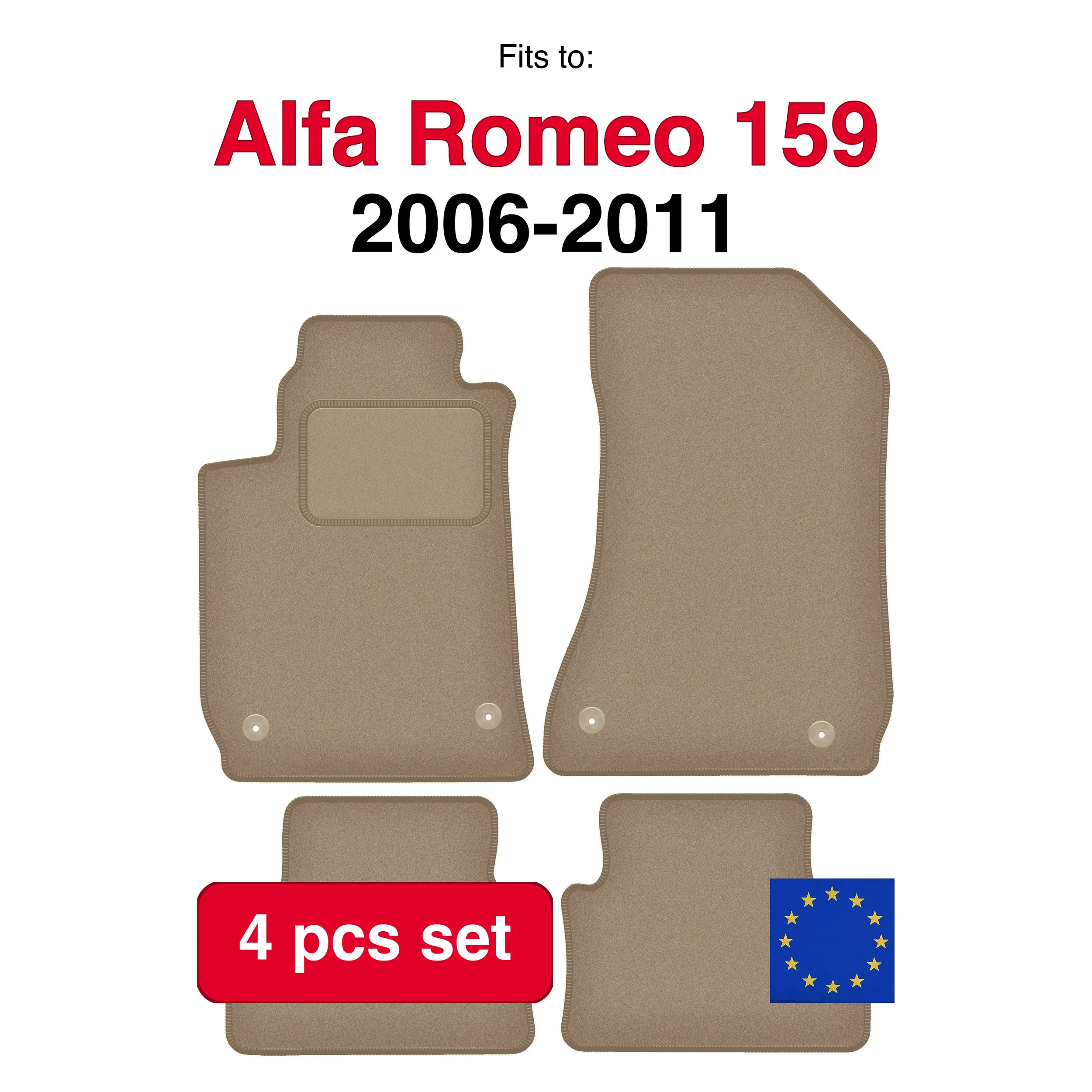 Image of Auto-Velourmatten passend für Alfa Romeo 159 Limousine, Kombi, Sportwagon (2006-2011) -beige (4 Stück) passgenaues Autofußmatten-Set
