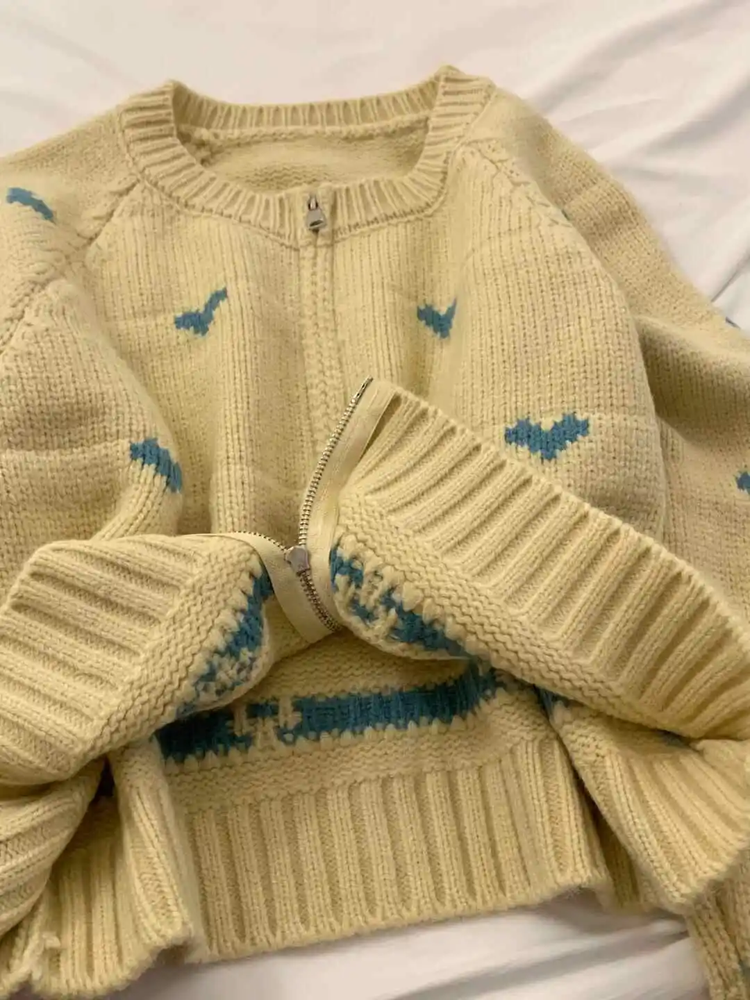 Women's Yellow Knit Jacquard Cardigan Sweater Harajuku Korean Y2k Long Sleeves Oversize Cashmere Sweaters Vintage 2000s Clothes