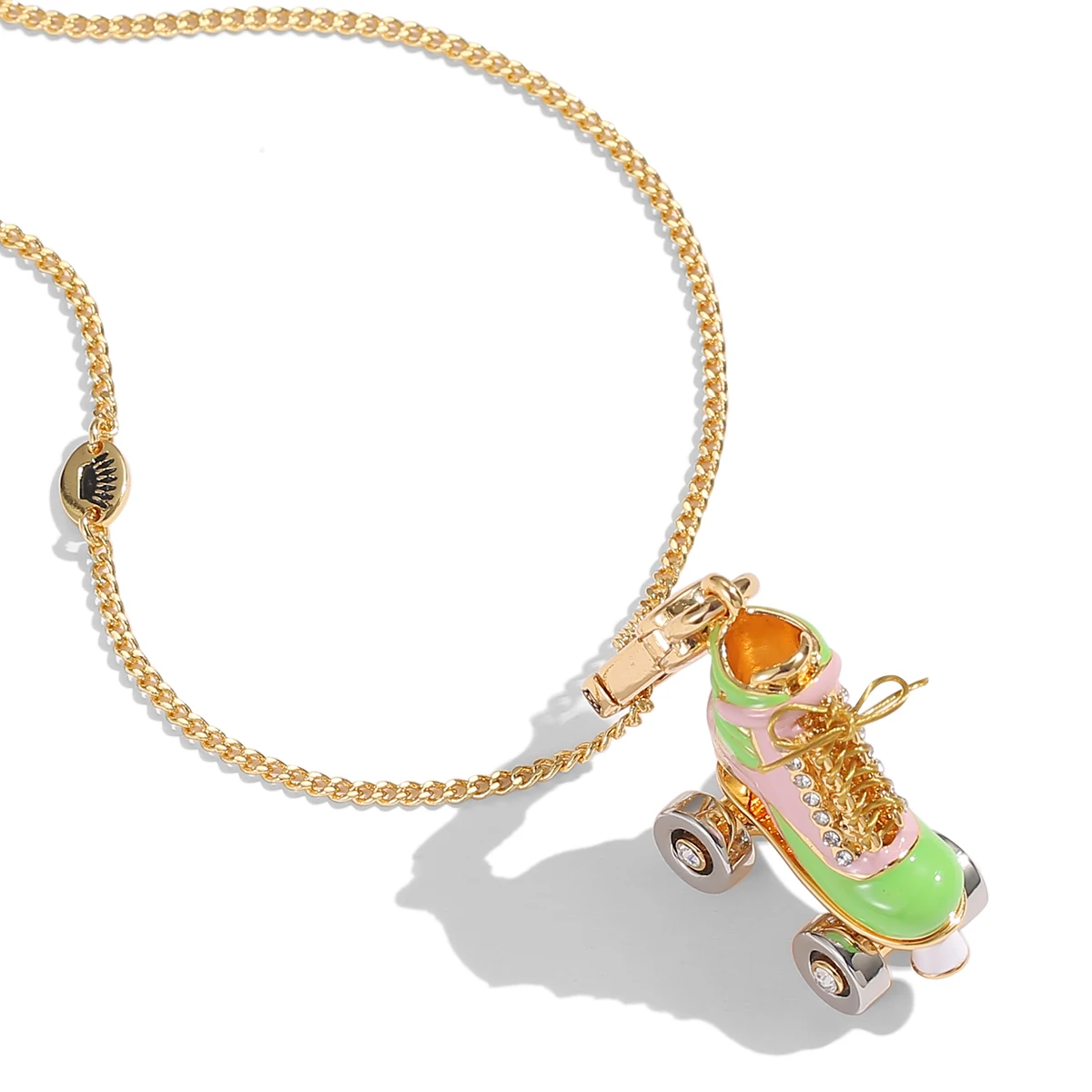 

Exquisite fashion enamel glaze movable skates pendant necklace temperament luxury key chain holiday gift jewelry.