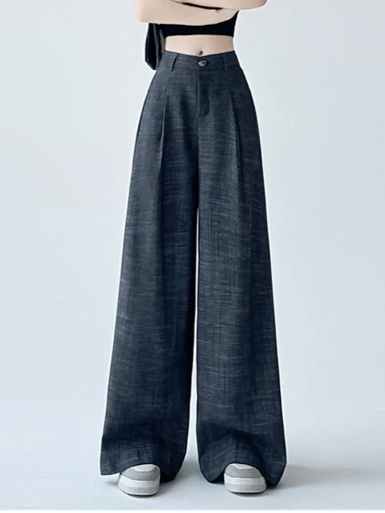 Minimalist Suit Pants Versatile High-End Linen Cotton Drape Slimming High Waist Straight Leg Casual Wide Leg Pants Women's Pants