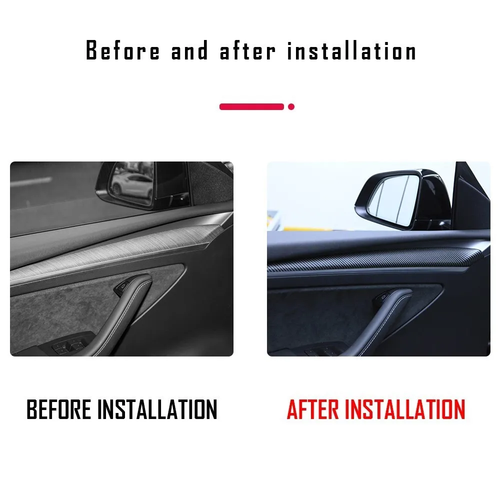 Heenvn Car Dashboard Strip Cover for Tesla Model 3 2023 Model Y Door Trim Panel Dash Trim ABS Carbon Protector Cover Accessories