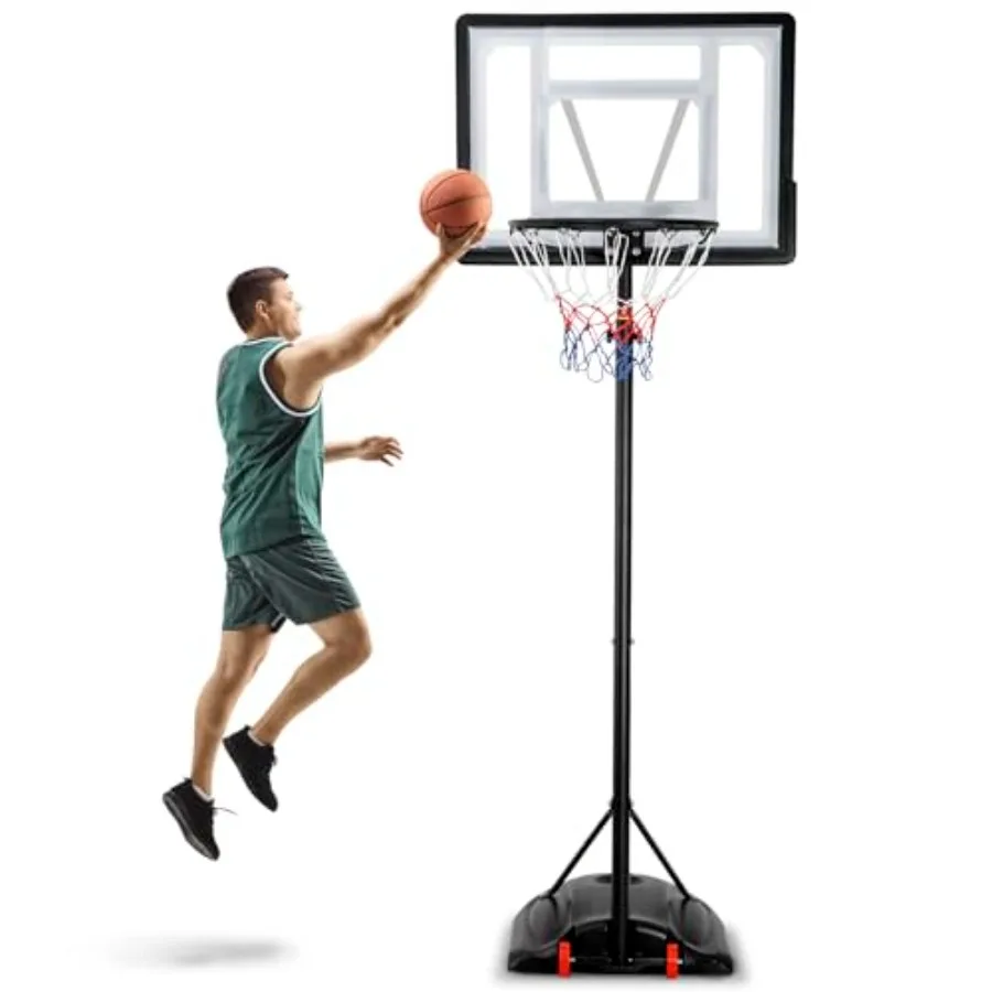 

Portable Basketball Hoop Outdoor Height Adjustable Goal System for Teenagers Adults with 32 inch Backboard Fillable Base Wheels