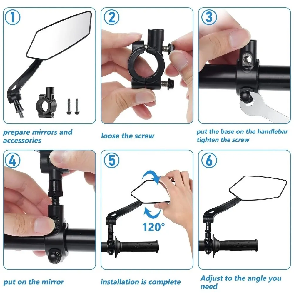 Wide Angle Bicycle Rear View Mirror Wide Range Adjustable Bike Mirror 360 Degree Rotate Anti-Glare Handlebar Mirror Road Bike