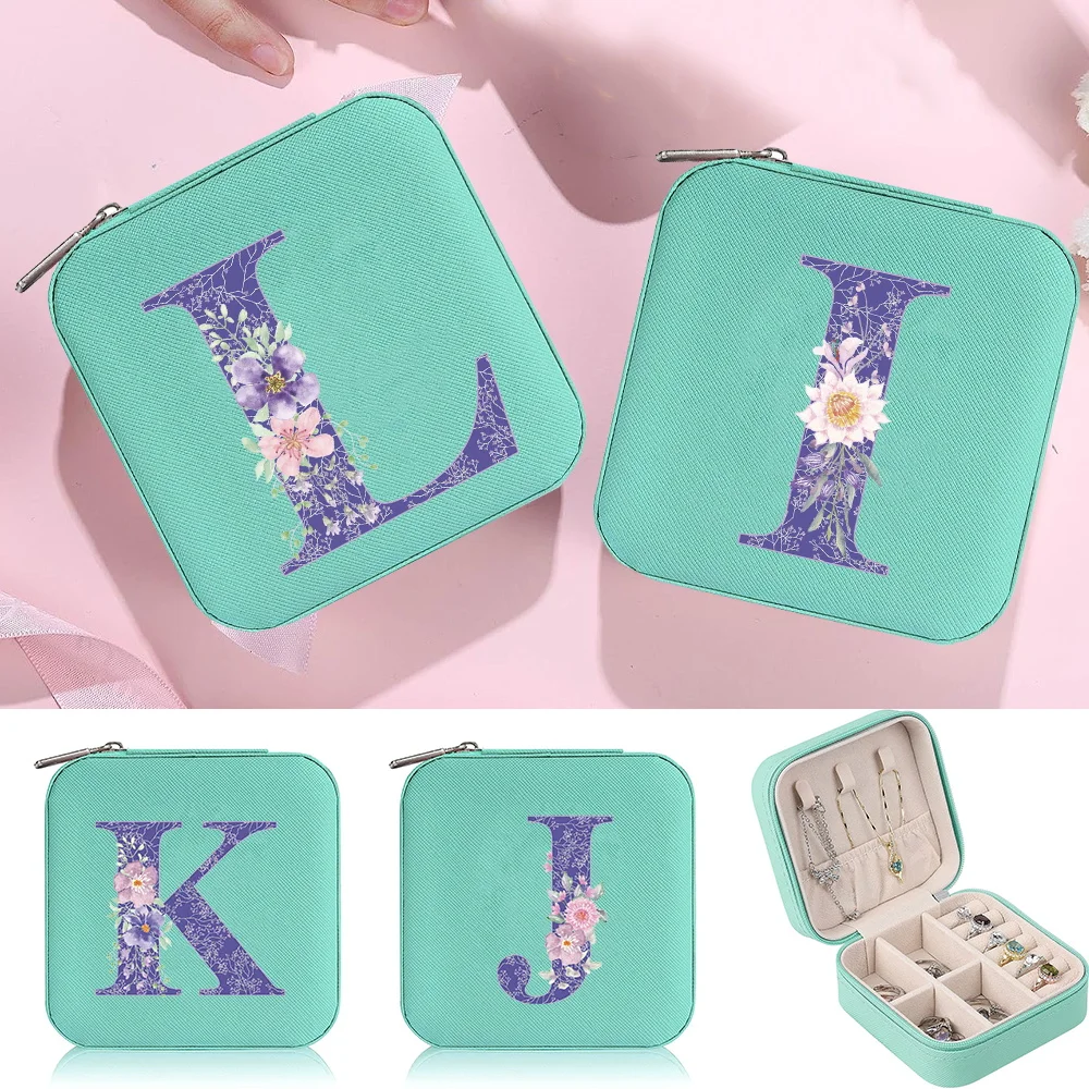 

Jewelry Box Organizer Display Earrings Necklace Ring Portable Box Ornaments Storage Purple Flower Printing Series Gift Cases