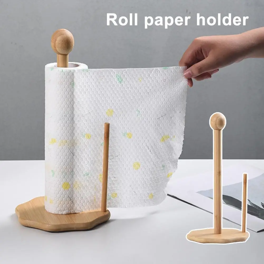 Vintage Paper Towel Dispenser Rustic Bamboo Paper Towel Holder Stand Kitchen Countertop Roll Dispenser Organizer Bathroom Dining