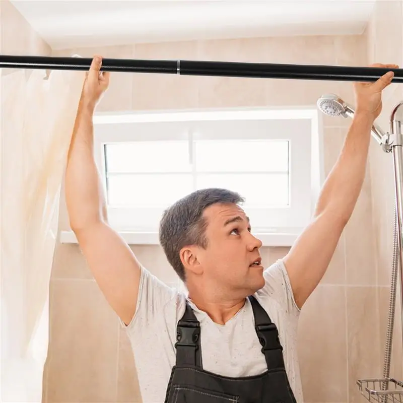 Telescopic Black Shower Curtain Extendable Clothing Hanger Pole Self-locking Without Drilling Wardrobe wardrobe rod