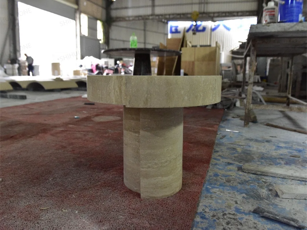 Luxury round beige lime flower edge tea marble side table living room furniture hotel