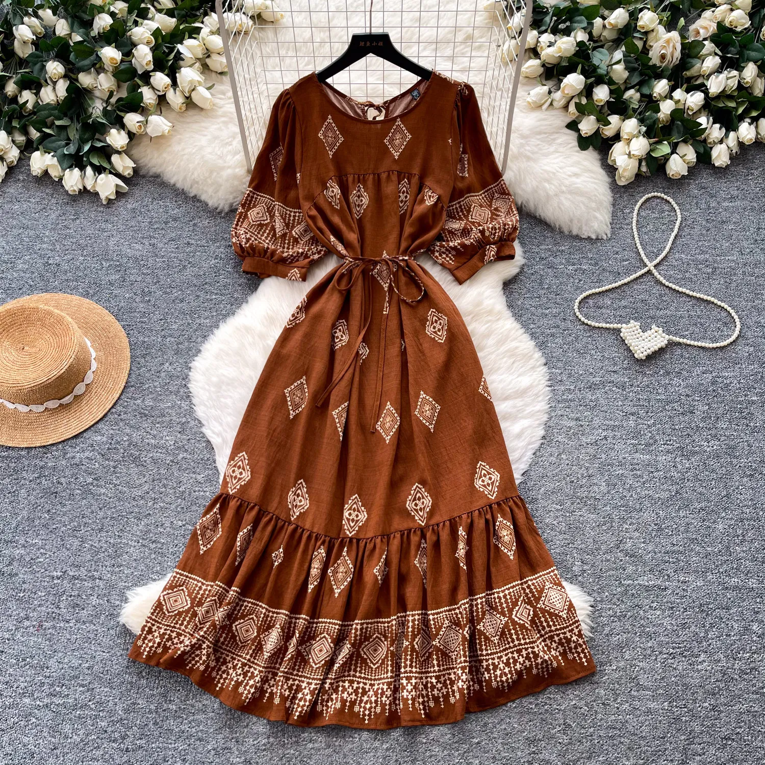 Boho Summer Beach Maxi Dress - Gaun Panjang Wanita Motif Boho Elegan