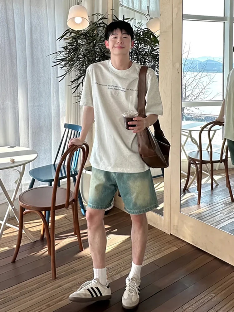 

Мужские джинсовые шорты Cleanfit в стиле ретро, синие, летние, американского кроя, свободные, прямые, с высокой талией, на молнии