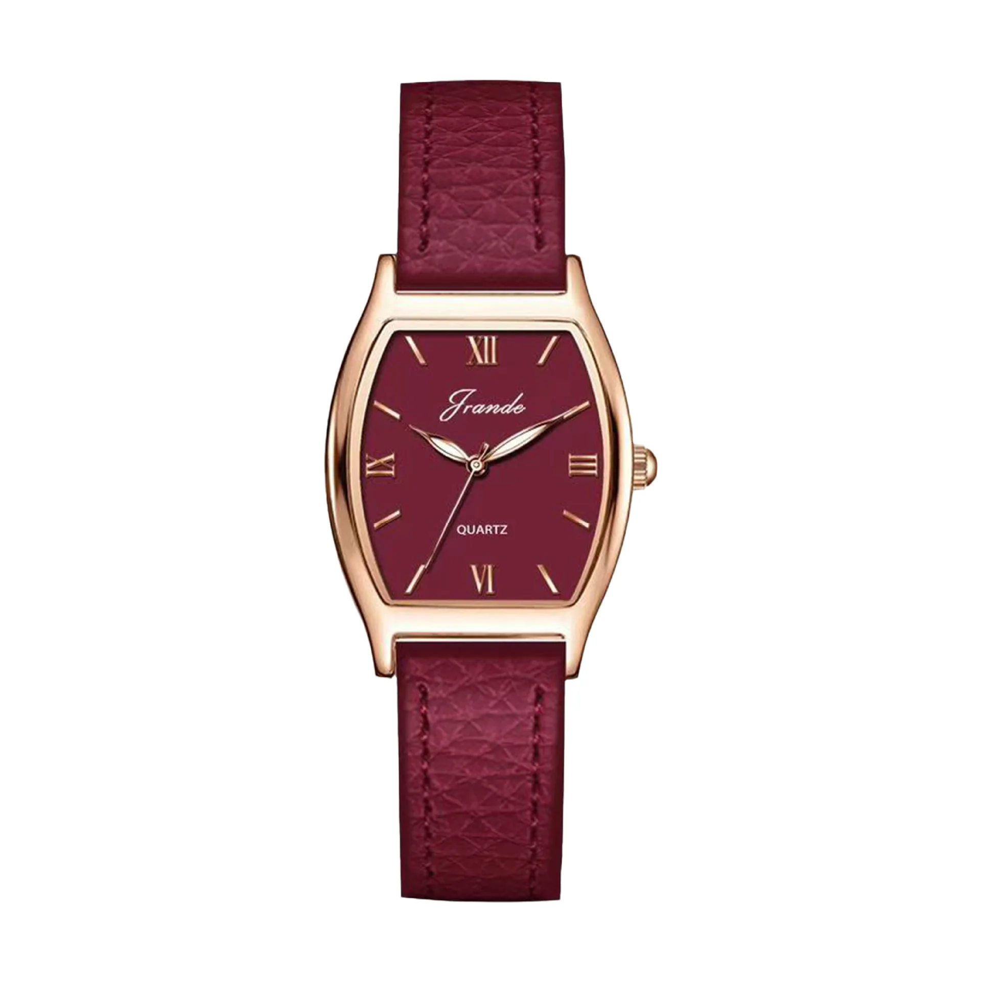 Vintage Red Leather Wine Barrel Shaped Dial with Unique Design Quartz Ladies' Watch Elegant Business Watch