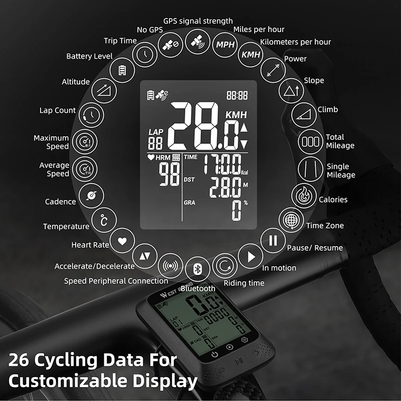 WEST BIKING GPS Bike Computer Cycle Wireless Speedometer Odometer Tracker FSTN Screen Waterproof Road MTB Bicycle Speedometer