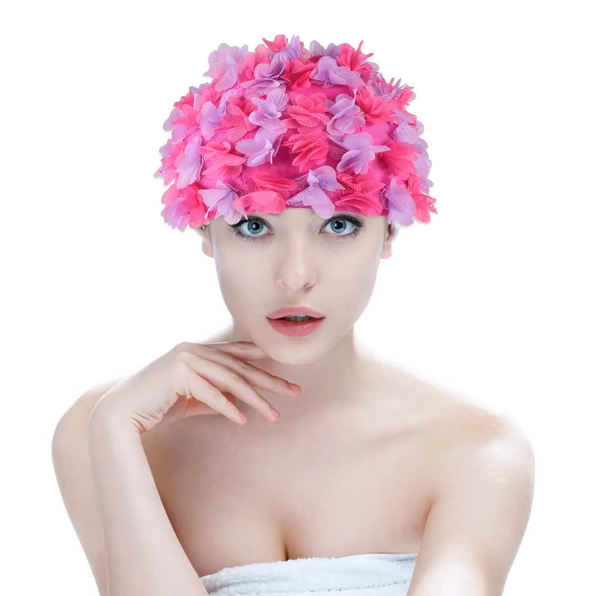 

Flower Swimming Cap Petal Waterproof Yellow Floral Women Funny Caps with Lining for Girls