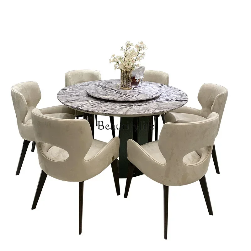 

FG10Italian marble dining table chairs light luxury high-end restaurant round solid wood dining table