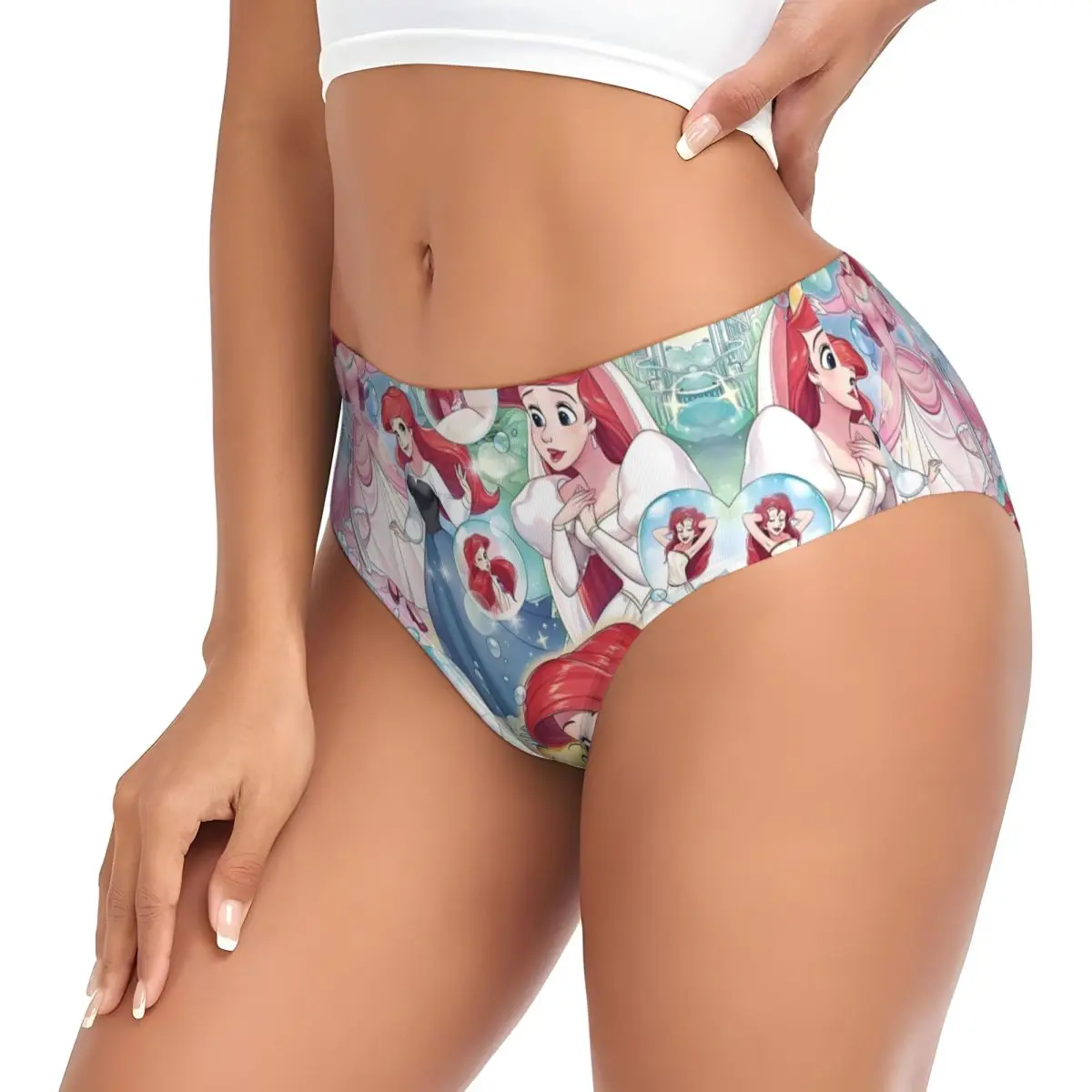 ملابس داخلية نسائية مخصصة بحورية البحر الصغيرة ملصق فني سراويل داخلية قصيرة تسمح بمرور الهواء