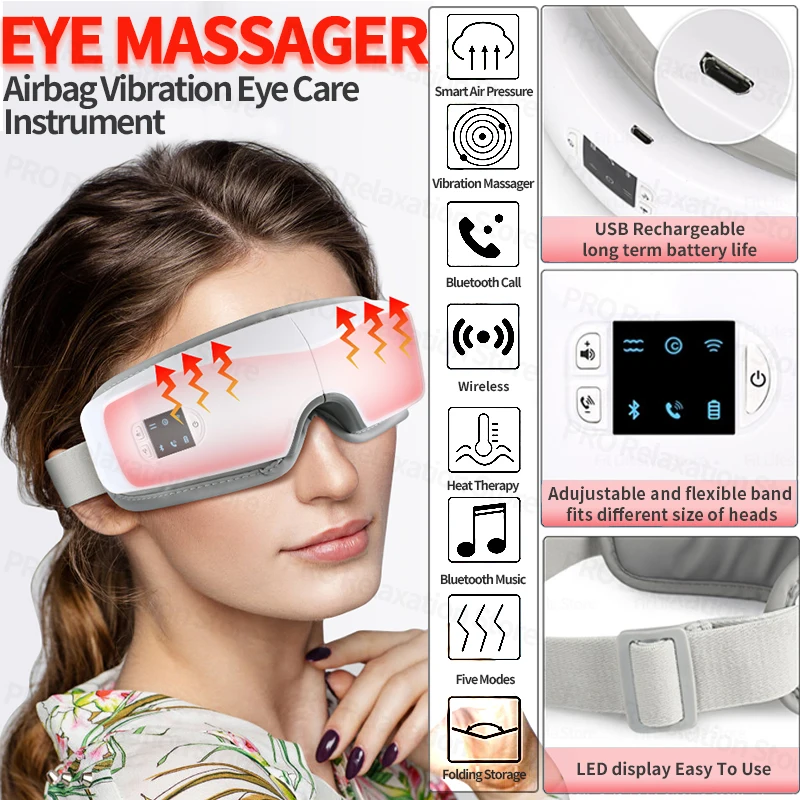 4D Electric Eye Massager Heat Vibration Airbag Vibrator Bluetooth Eye Massager Mask Eye Care Instrument Vibrator Massage Machine