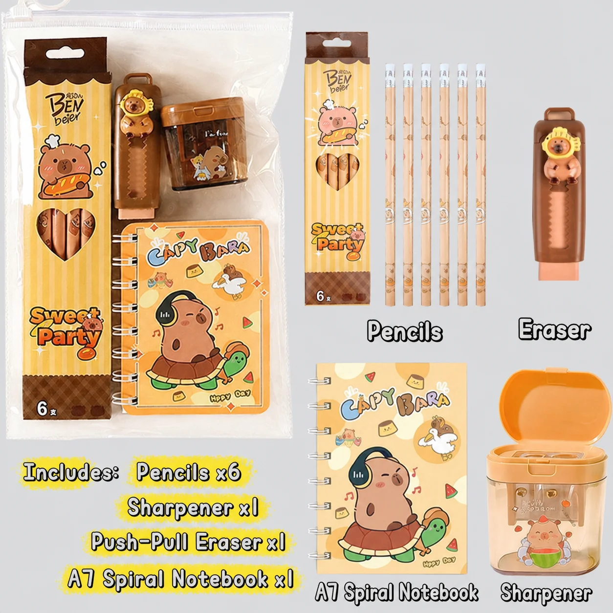 Capybara Themed Stationery Set Cute Portable Random Stationery Kit For Kids Students Gift For School Reward And Party Favor