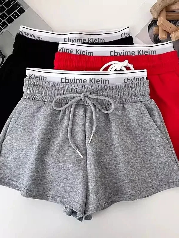 

High Waist Letter Print Elastic Waist Drawstring Casual Pants Summer New Style Women's Loose Fit Trousers Wide Leg Pants