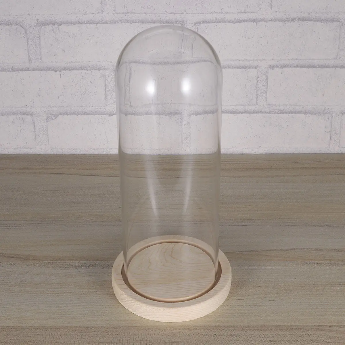 Glass Cover Wood Base Handmade Cloche Dome Tabletop Display Dry Flower Ornament Home Decor Gift for Bedroom Hotel