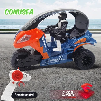 Motorcycle Electric Rc Motorcycle 2.4Ghz Remote Control Spray Stunt Three Wheel Motorcycle Car Toys for Children Boys