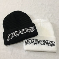 Tide brand knitted wool hat black and white letter cold hat ins super hot hat