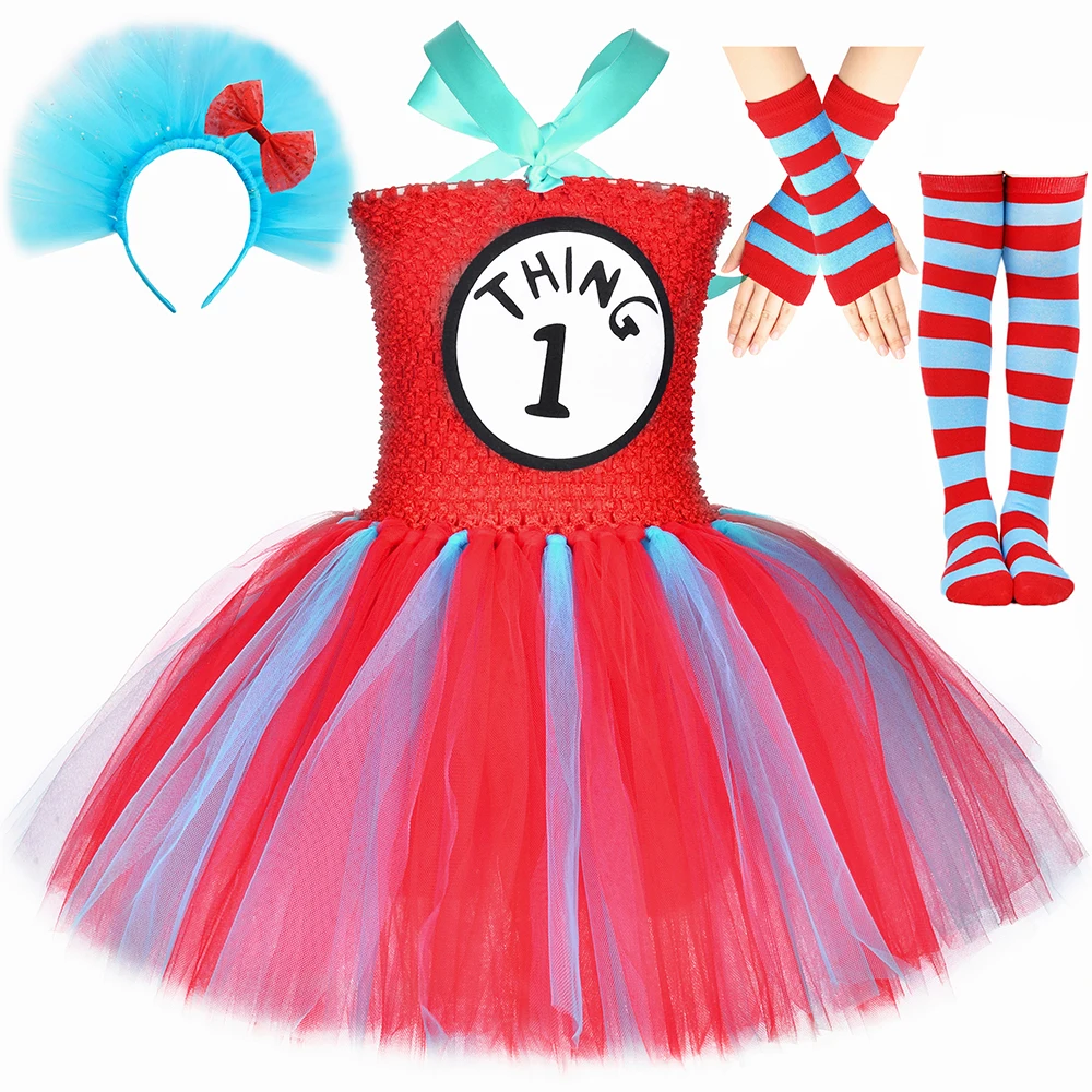 

Thing 1 and Thing 2 Costumes Kids Sky Blue Red Tulle Tutu Dress Up Clothes Toddler Girls Halloween Birthday Party Princess Dress