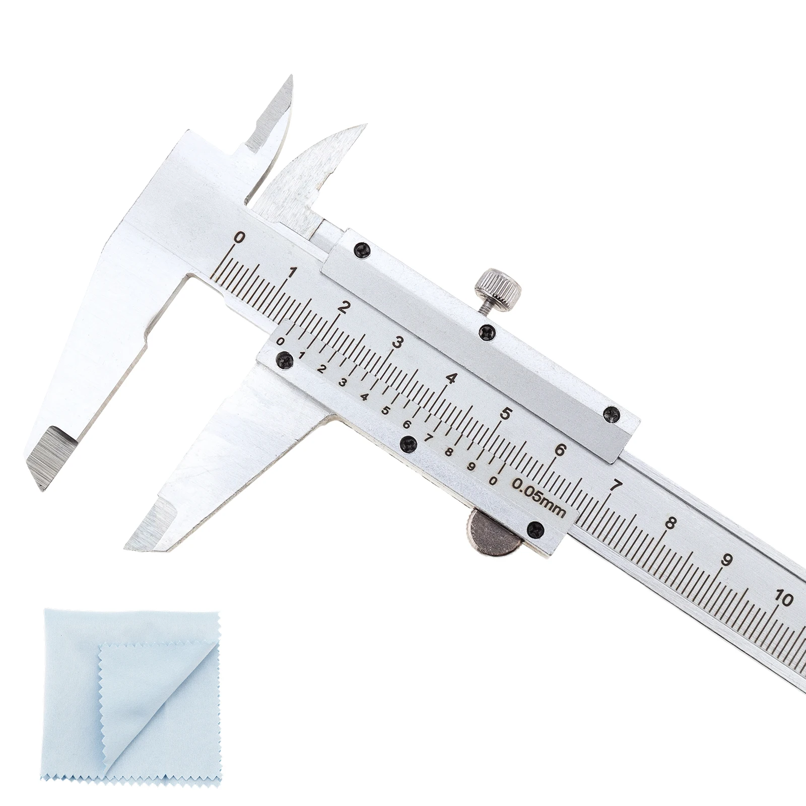 

0-150 mm 0.05 mm Inside / Outside / Depth / Step Measurements Carbon Steel Vernier Caliper Kit with Soft Cleaning Cloth