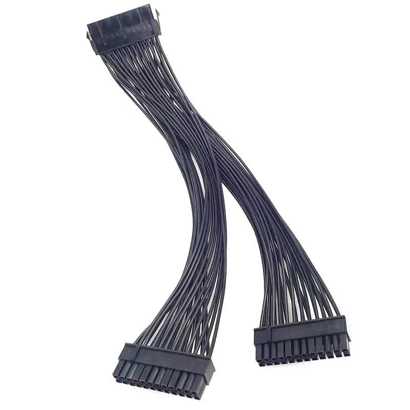 PSU dupla Fonte de Alimentação Cabo Splitter, 24 Pin, ATX Motherboard, Extensão, Fêmea para Macho, Y Cabo Adaptador