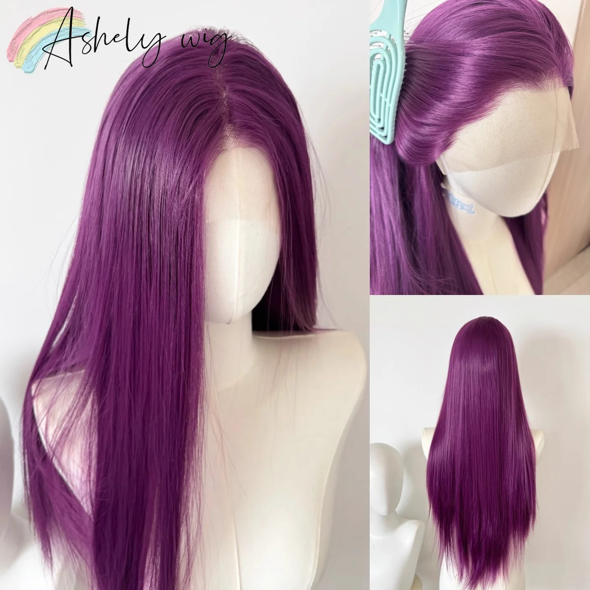 Ashely Raspberry Purple Wig Deep Purple Hand Hook Wigs 26inch 13*4 Large Lace on The Forehead Cosplay Synthetic Lace Wigs