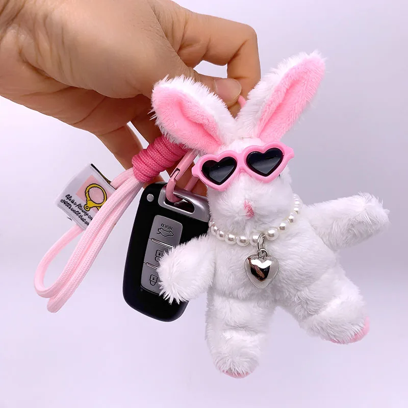 15cm Cartoon Rabbit Pendant Plush Toy Animal Rabbit Love Eye Keychain Backpack Pendant Car Hanging for Girl Women Gift Wholesale