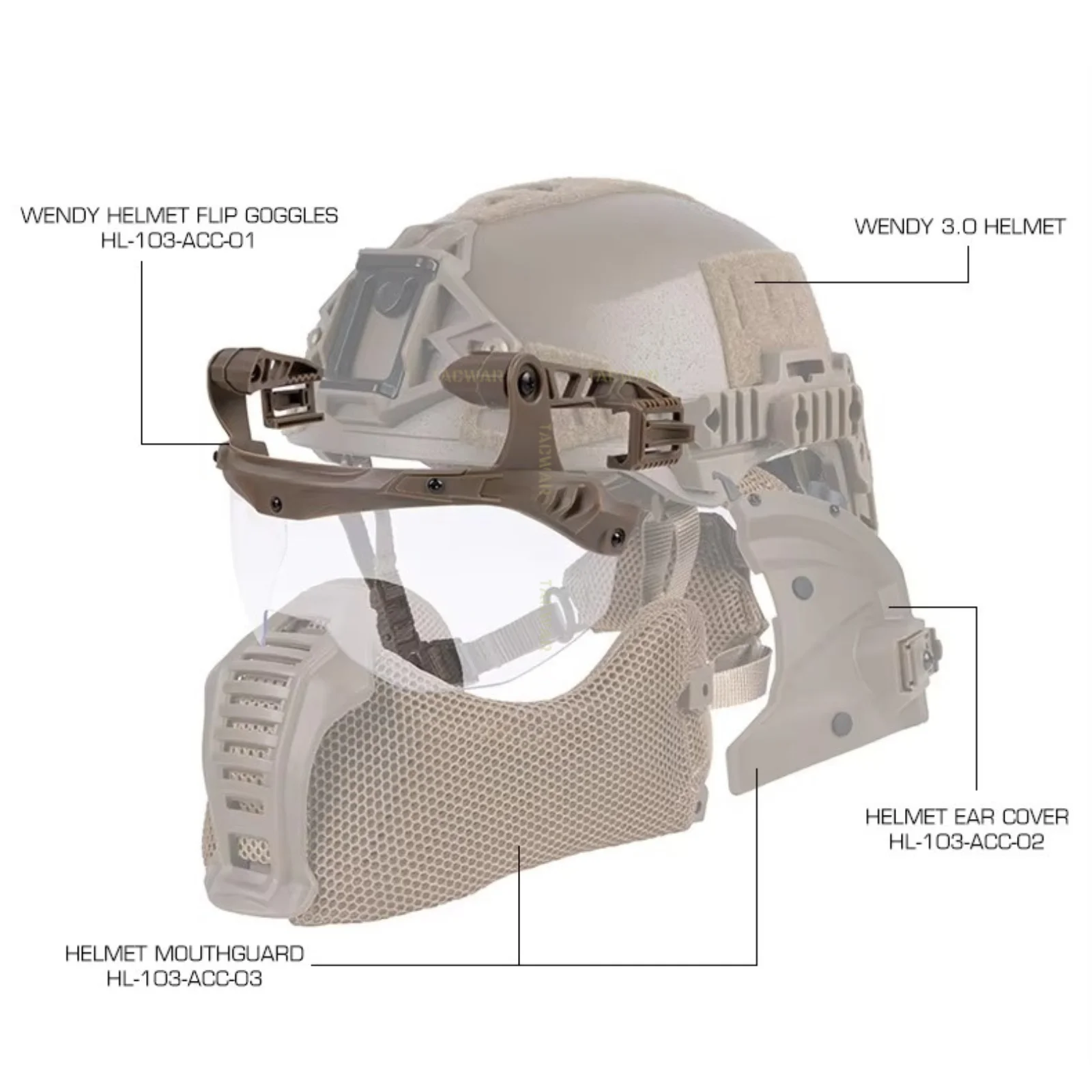 Helmet Flip Goggles for Wendy 3.0 Tactical Helmet Rail Mount Protective Glasses for Hunting Airsoft CS Training Cosplay