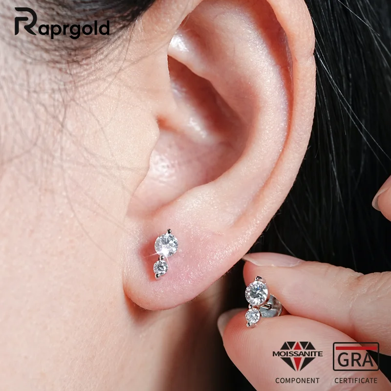 

RAPRGOLD GRA Certified Round Moissanite Stud Earrings For Women S925 Sterling Silver Piercing Earring Jewelry Gifts pendientes