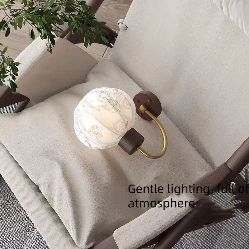 Chinese Bedroom Bedside Wall Lamp Modern Home Decoration Living Room Corridor Background Wall Lamps Printed Fabric Wall Lights