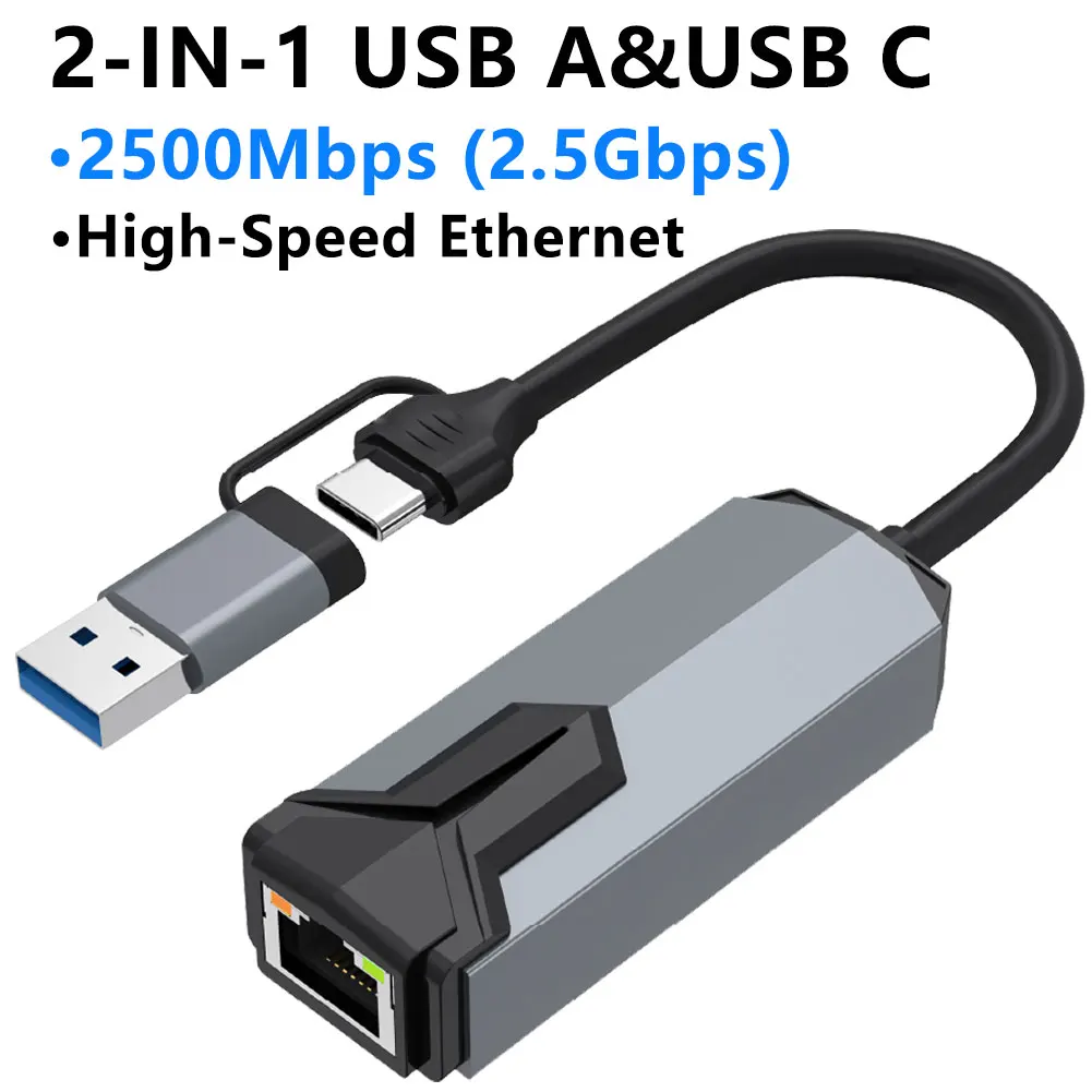 

2.5G USB C/USB A Ethernet-адаптер, 2500 Мбит/с RJ45 LAN, сетевая карта USB 3.0, гигабитный Ethernet-донгл