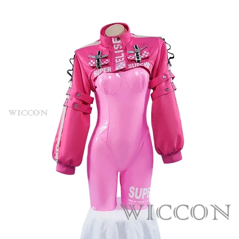 ดิดิ 211 เกม นิเค ออลิซคอสเพลย์ชุดวิกผมรองเท้าเซ็กซี่ลาเท็กซ์ชุดบอดี้สูทสีชมพูจั๊มสูทแจ็คเก็ตชุดสำหรับหญิงสาวมายโย