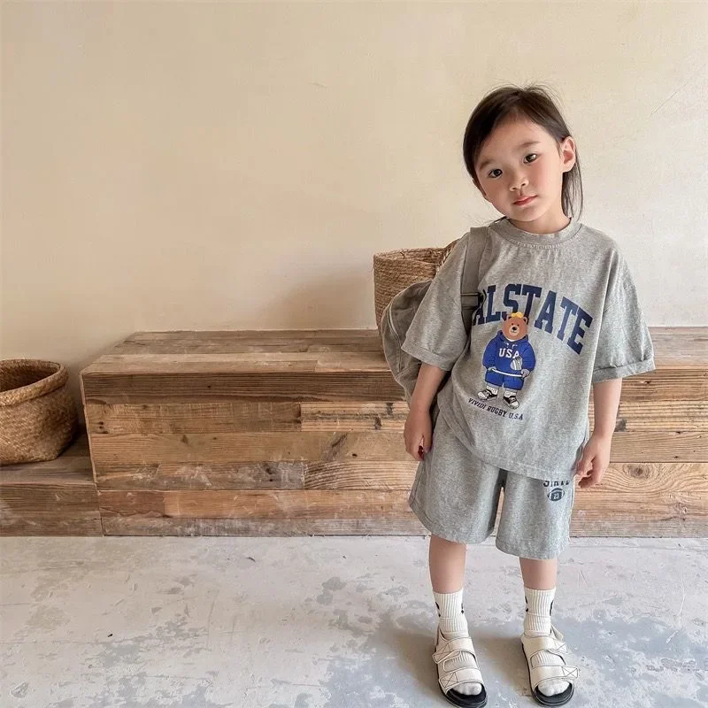 2pcs Summer Baby Clothes Set Children Boy Girl Cartoon Bear T-shirts and Shorts Suit Kid Casual Top Bottom Outfits Tracksuits image 5