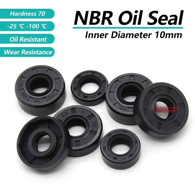 2/5pcs ID 10mm NBR Oil Seal TC-10*16/17/18/19/20/22/24/25/26/30*5/6/7/8/10mm Black Nitrile Rubber Shaft Double Lip Gaskets